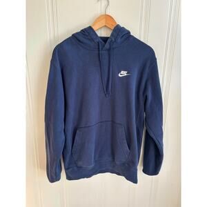 Nike Pullover Hooded Navy Blue Cotton Sweatshirt Mens Medium